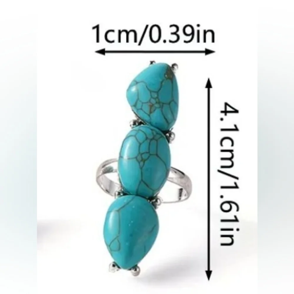 Southwestern Turquoise Triple Stone Silver Statement Ring